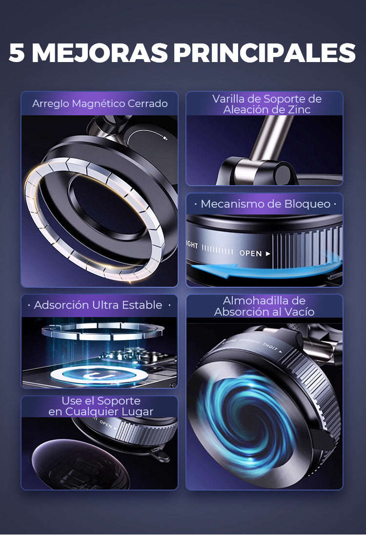 Soporte Magnético 360° con Ventosa – Fijación Súper Segura para Móvil